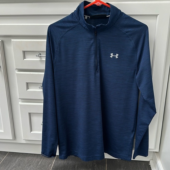 Men's size small Under Armour blue and black striped quarter zip - Picture 1 of 6